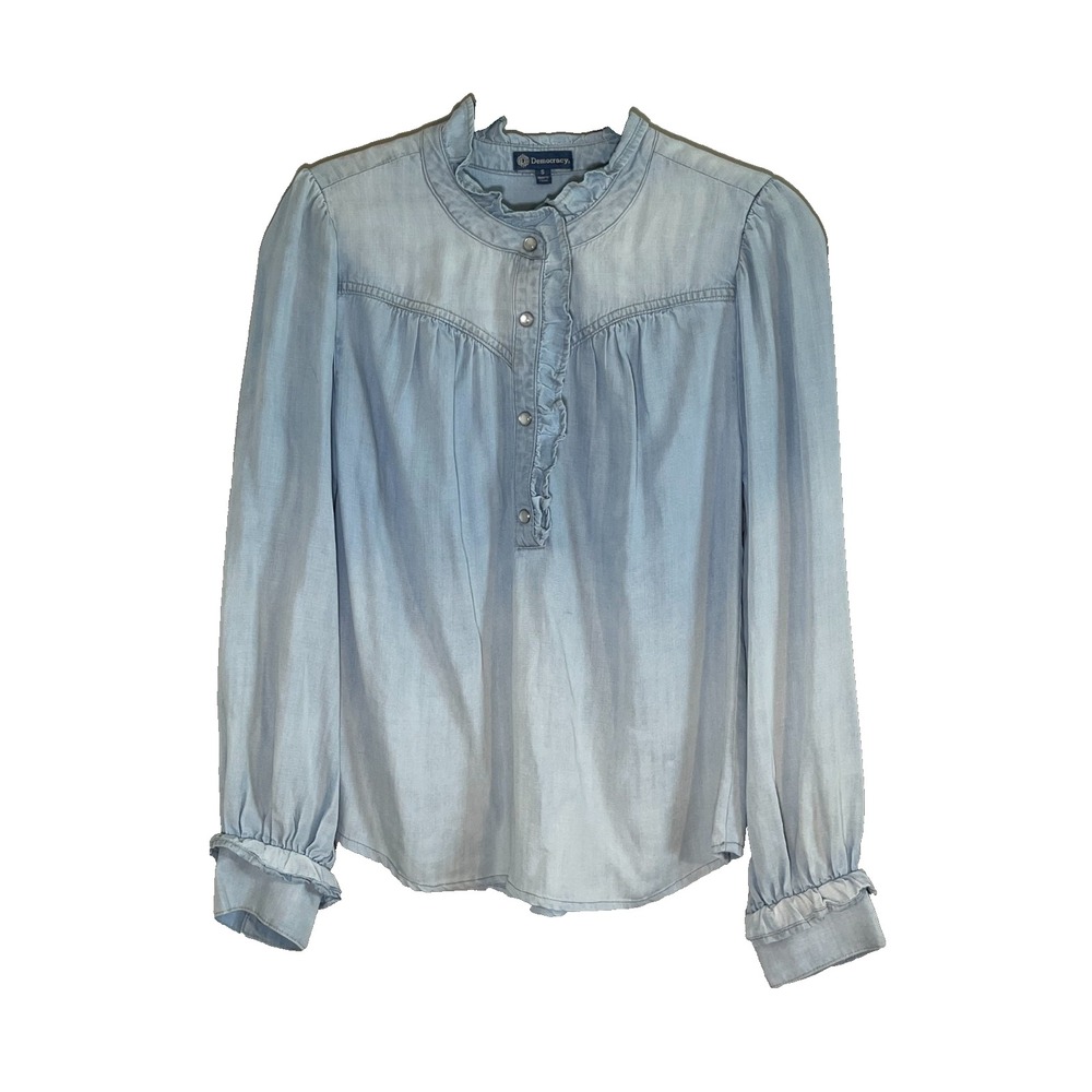 Faded Denim Jean Pearl Snaps Shirt S Western Rodeo Preppy Neutral‎ Cowgirl Boho